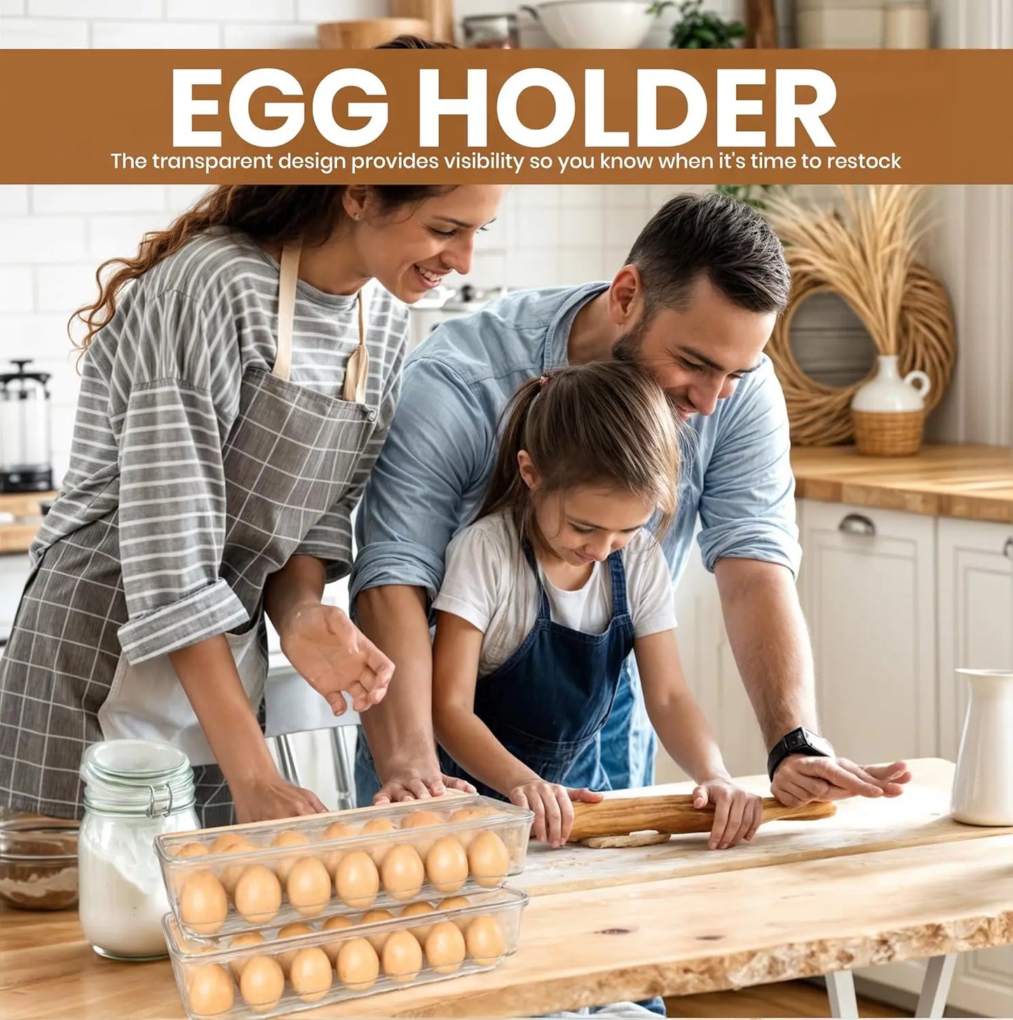 Egg Container With Lid and Handle for Refrigerator Organization- Pack of 2 - Clear Stackable Egg Holder for Kitchen or Pantry Or