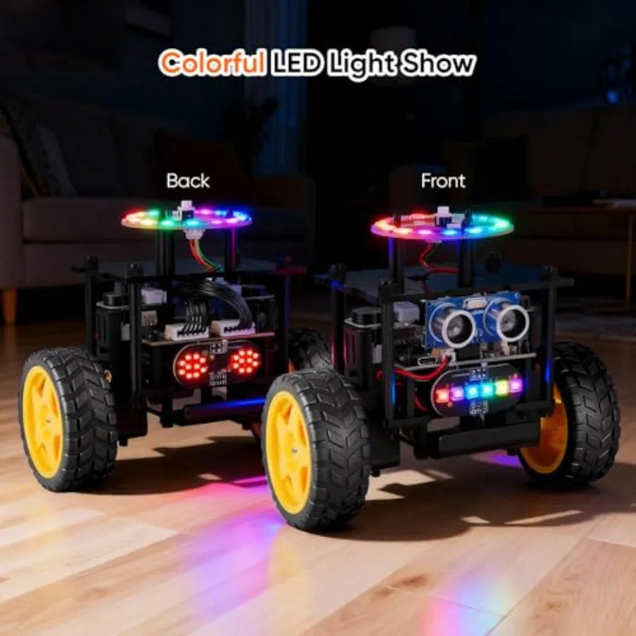 STEM educational robot car kit for kids ages 8-16, ABS plastic, black-red, remote control + build-your-own functionality