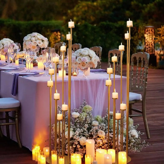 4pcs 9 Arm Candelabra Floor Candle Holders Tall Set for Wedding Aisle Decoration,Gold Candelabras for Fireplace