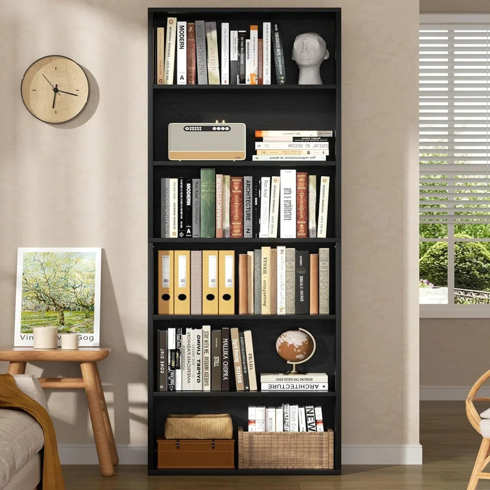 6-Tier Tall Bookshelf 70.6" Open Bookcase Display Shelves Floor Standing for Home Office Living Room Black