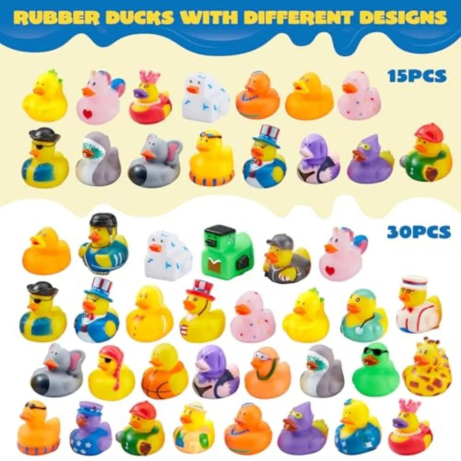Pcs Rubber Ducks, Random Assortment Ducks Bulk with Mesh Carry Bag, Mini Rubber Duckies for Baby Bath Toys, Toddler Summer Pool