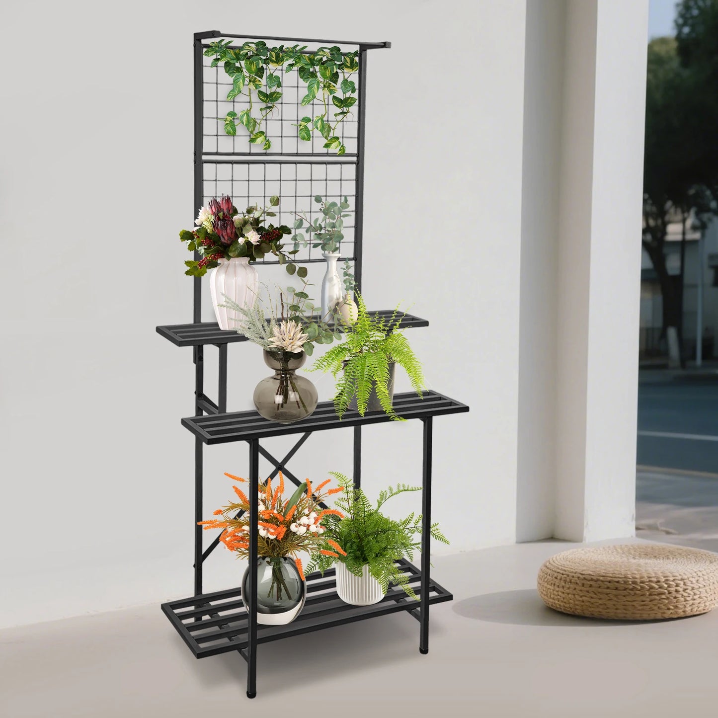 Multi-tier Hanging Plant Holder Storage Shelf Metal Plant Stand Garden Balcony Plant Pot Holders 90x46x200cm for Homes, Offices, Stores, Gardens