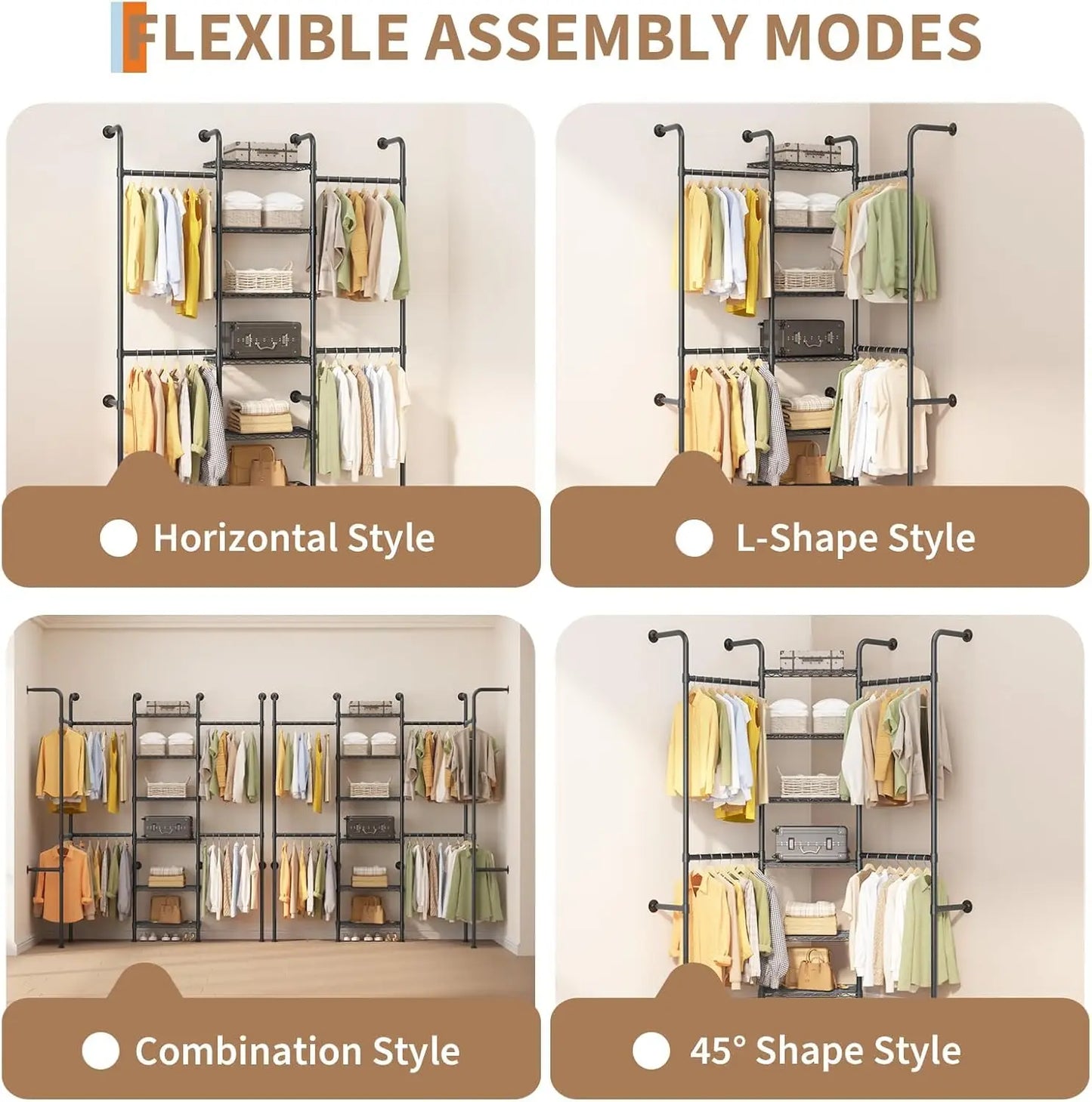 HiMISS 6-Tier Wall Mounted Pipe Closet Rack Heavy Duty