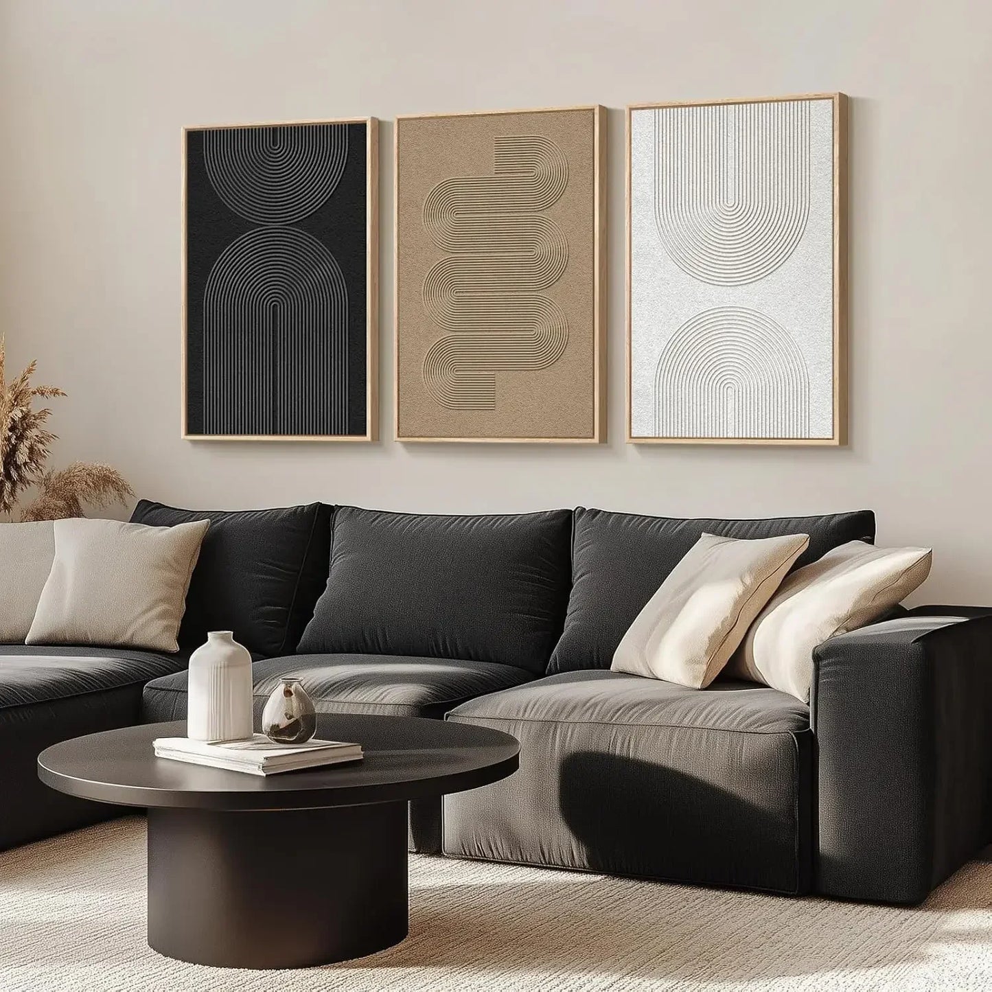 Neutral Abstract Wall Art Set In Boho Canvas Prints