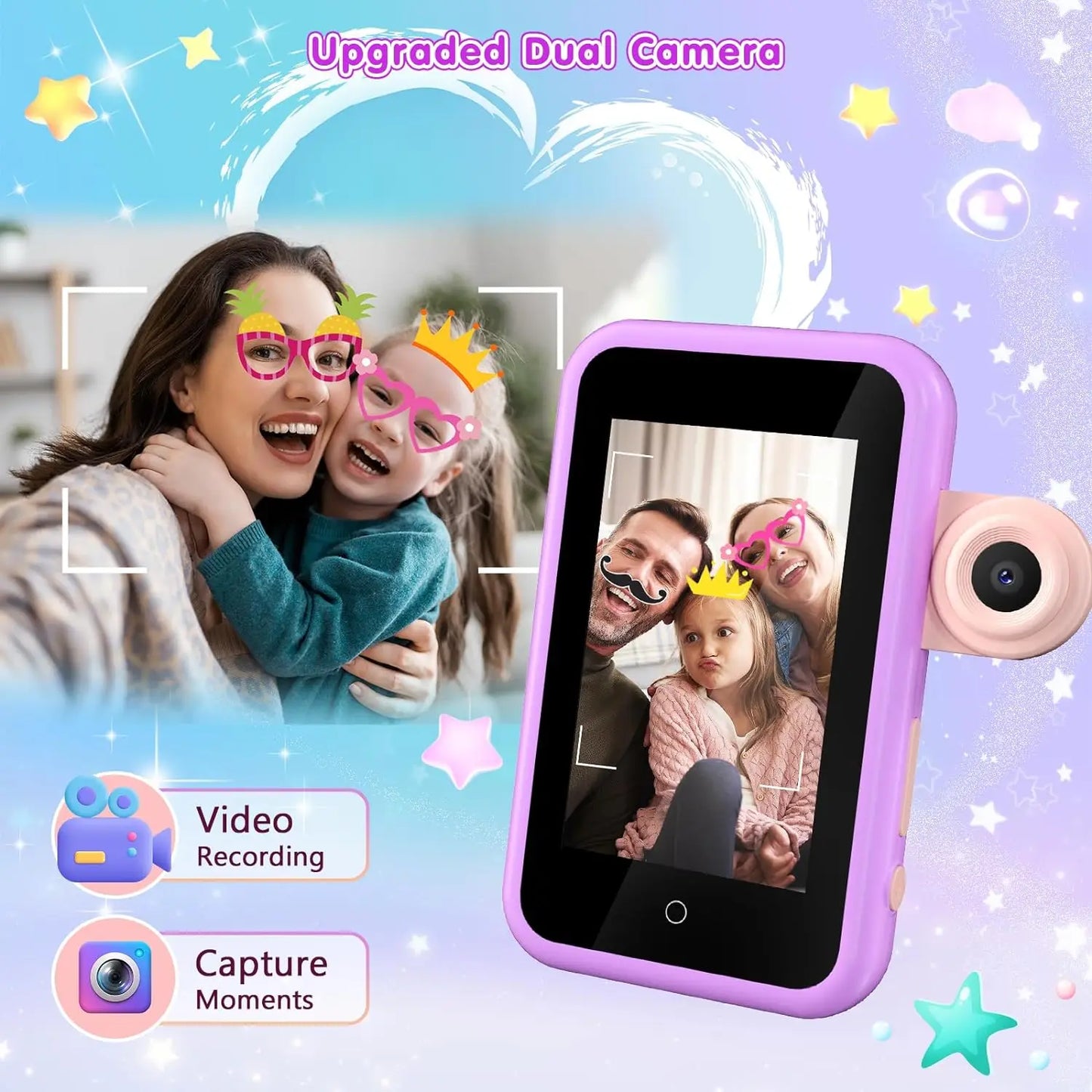 VATOS Kids Smart Phone Toy for Girls Boys Large 4" Touchscreen Cell Phone with Dual Cam Music Puzzle Game Learning Toy