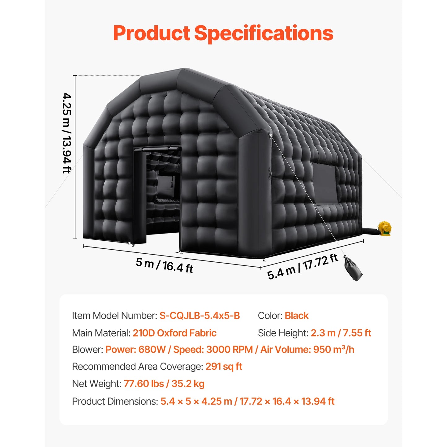 SucceBuy Inflatable Nightclub Tent With Blower And Ventilated Windows