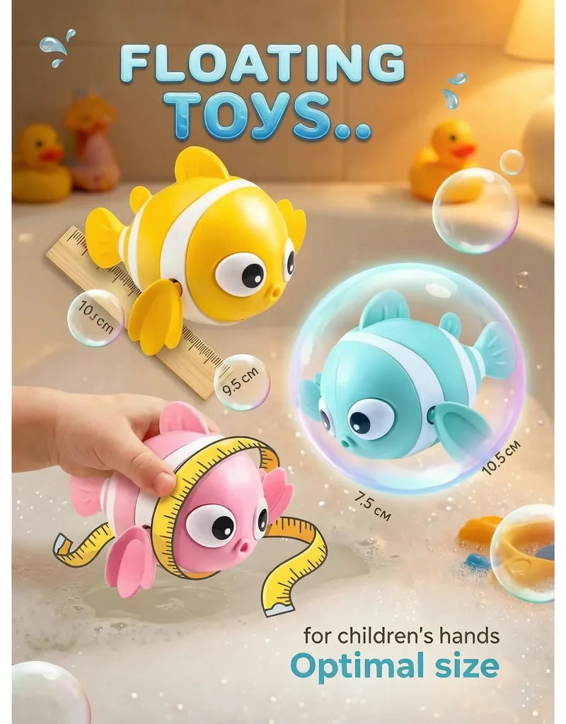 Baby Bath Toys, Infant Children’s Bathroom Water Play Ducks Turtles Splashing Fun Swimming Wound Up Clownfish