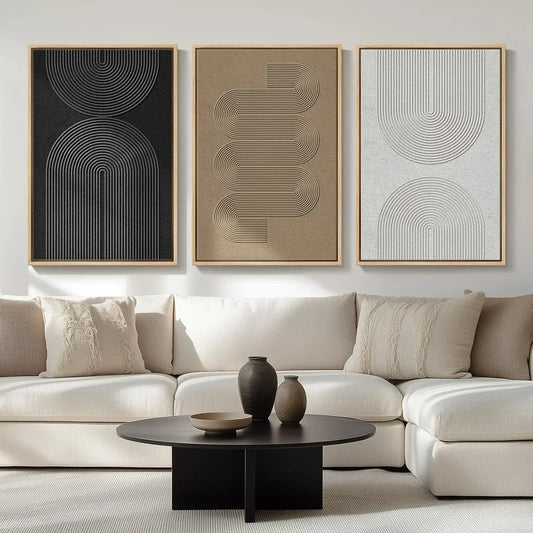 Neutral Abstract Wall Art Set In Boho Canvas Prints