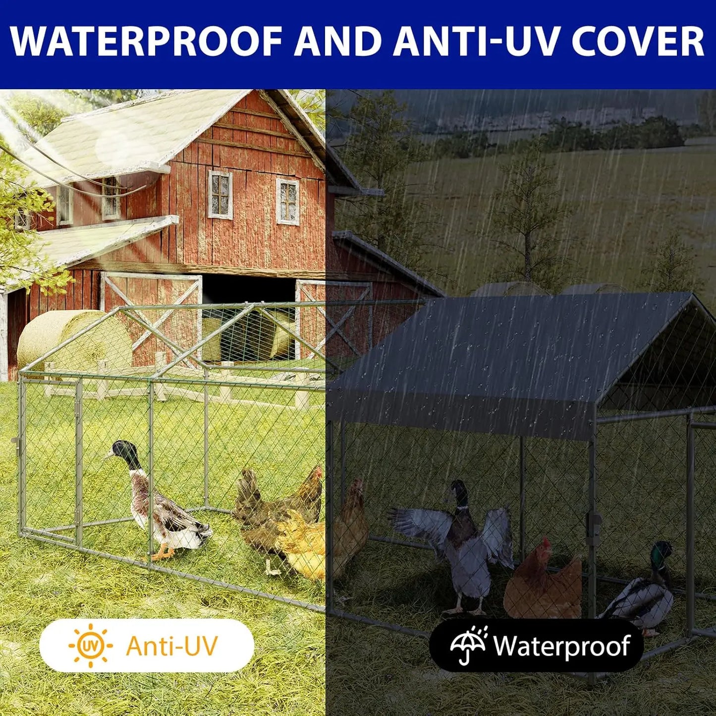 HiMISS Portable Metal Chicken Coop With UV Waterproof Cover
