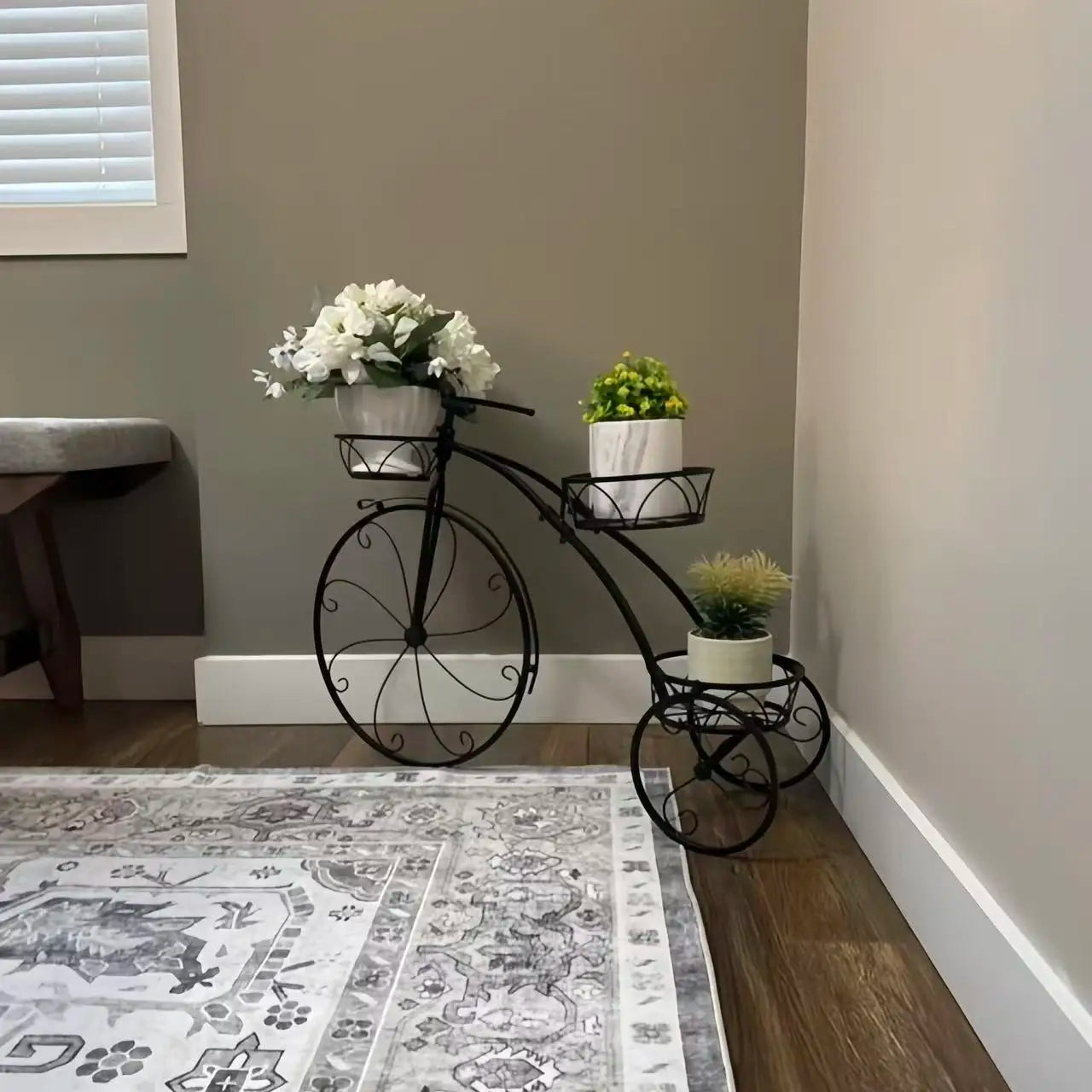 Indoor Outdoor 3 Tiers Iron Garden Flower Stand Bicycle Shape Plant Rack Shelf