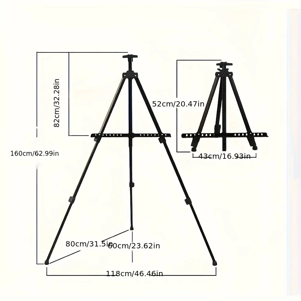 Adjustable Height Tripod Easel - Portable, Retractable with Foldable Tripod and Carrying Bag, Sturdy Base for Outdoor Sketching,