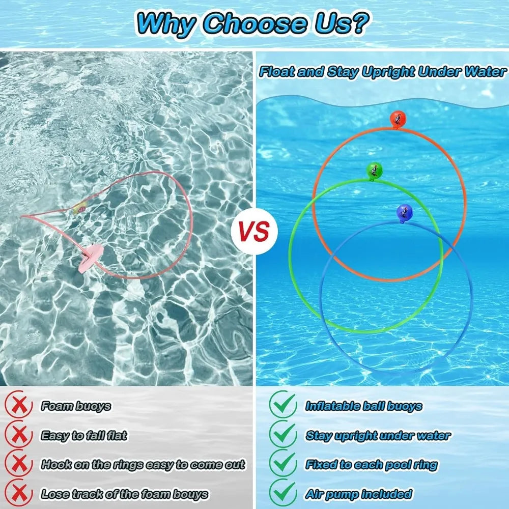 28PCS Pool Diving Toys Set - Swim Thru Rings, Sink Toys, Underwater Games for Kids Teens Adults - Fun Swimming Pool Accessories