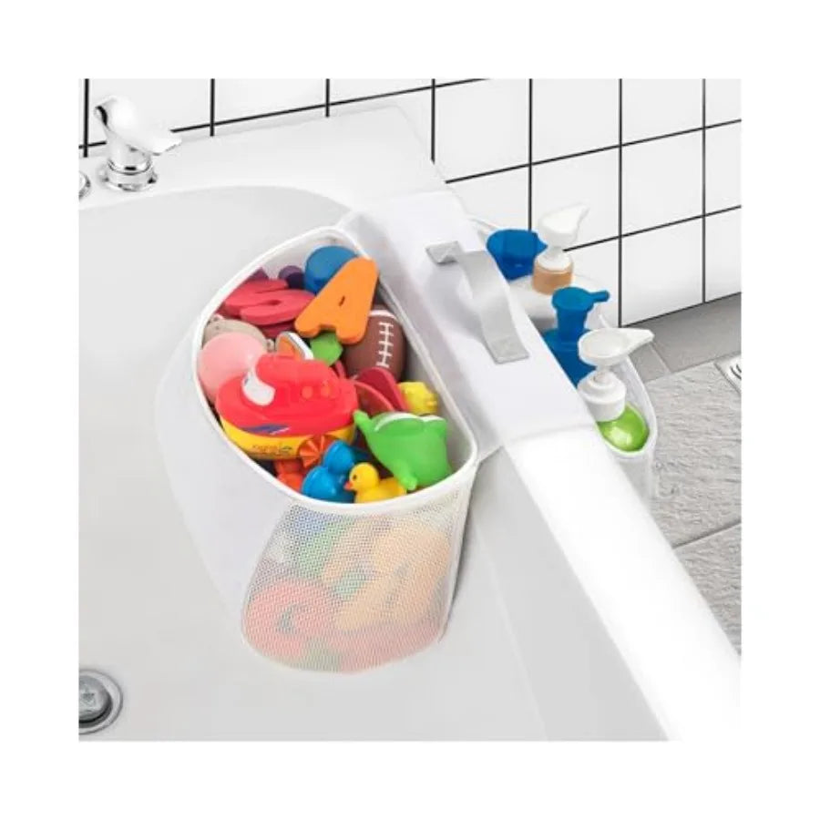 Saddle shape 2 Compartments Bath Toy Organizer, Easy Access for,Wide Opening Bath Toy Holder for Drying Toys and Storage, Mesh