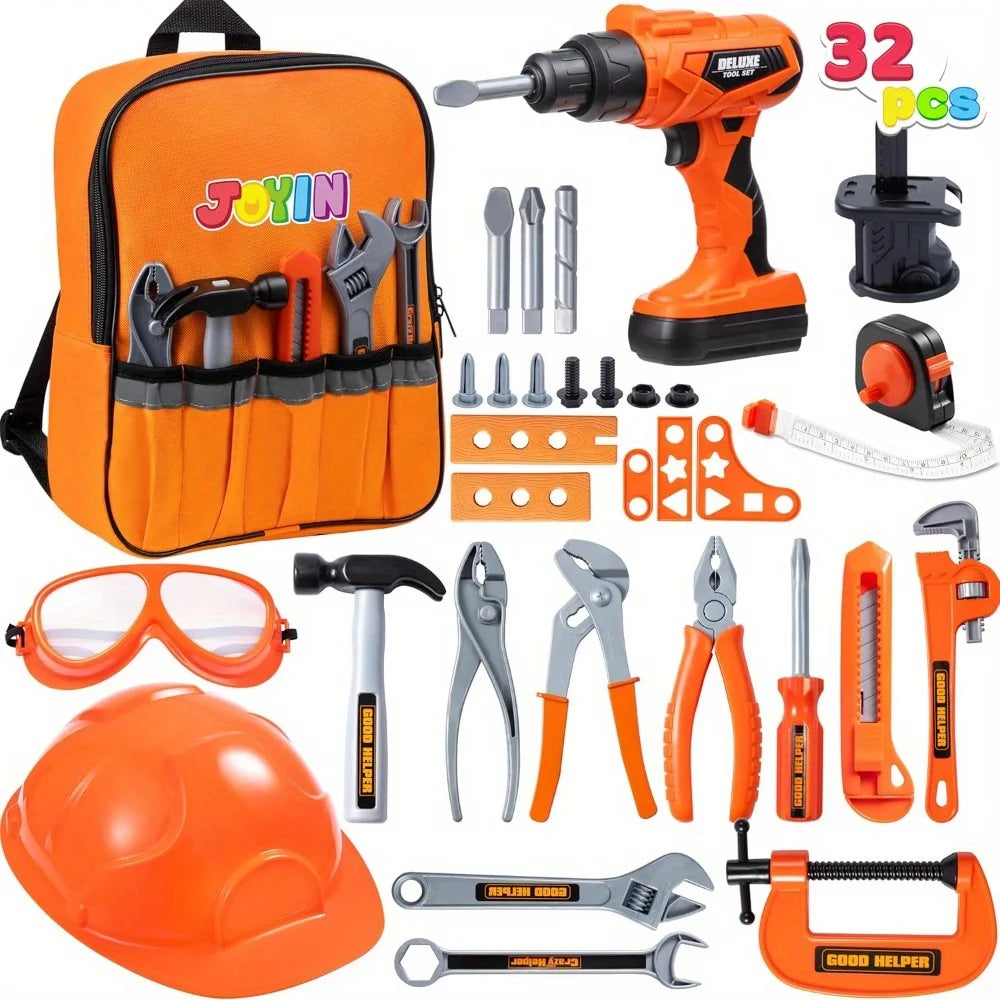 Joyfy 32Pcs Kids Pretend Play Tool Set With Construction Backpack