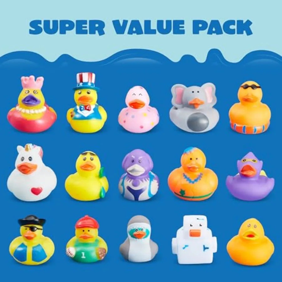 Pcs Rubber Ducks, Random Assortment Ducks Bulk with Mesh Carry Bag, Mini Rubber Duckies for Baby Bath Toys, Toddler Summer Pool