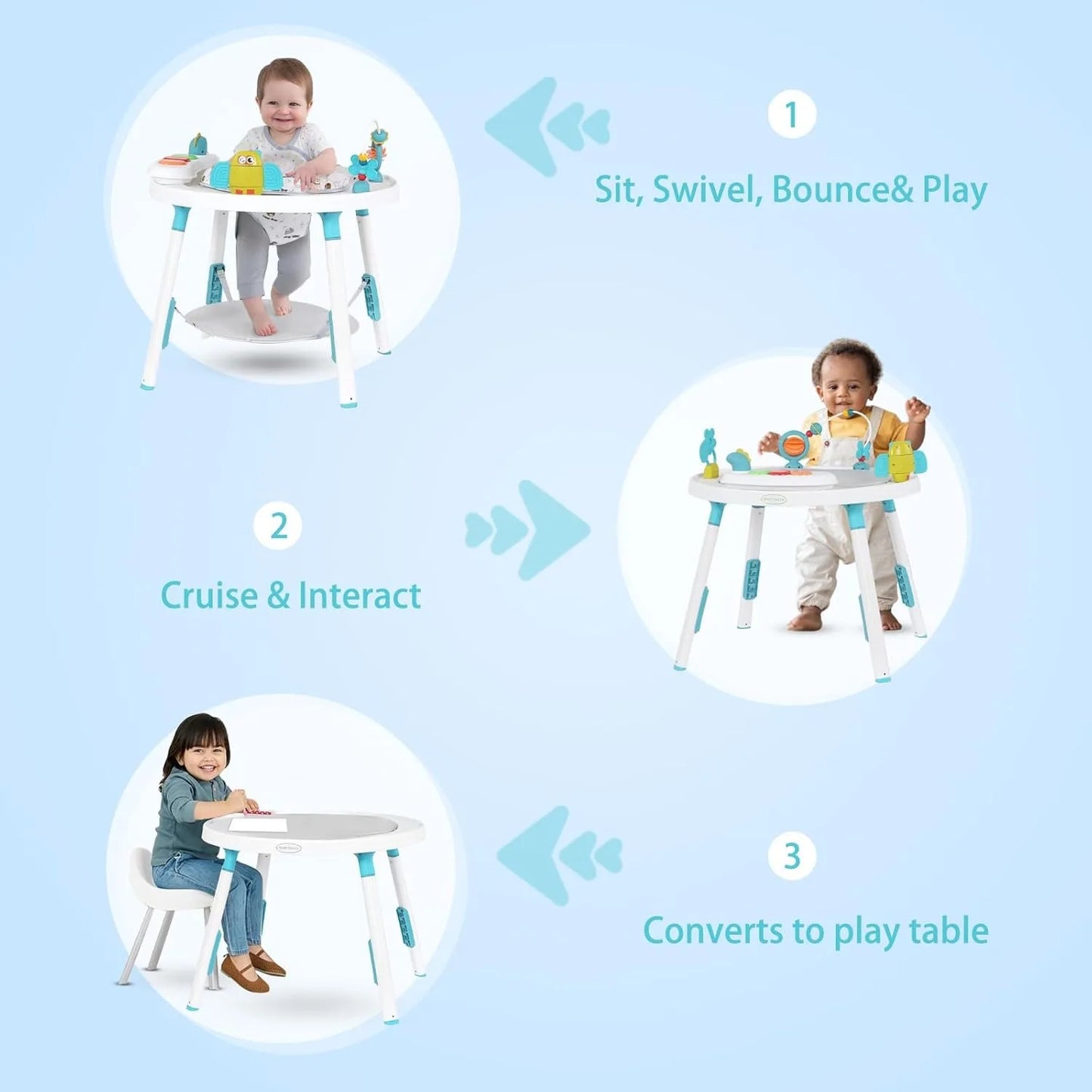 YEALEO Baby 3 In 1 Activity Center Jumper And Table With Rotating Seat