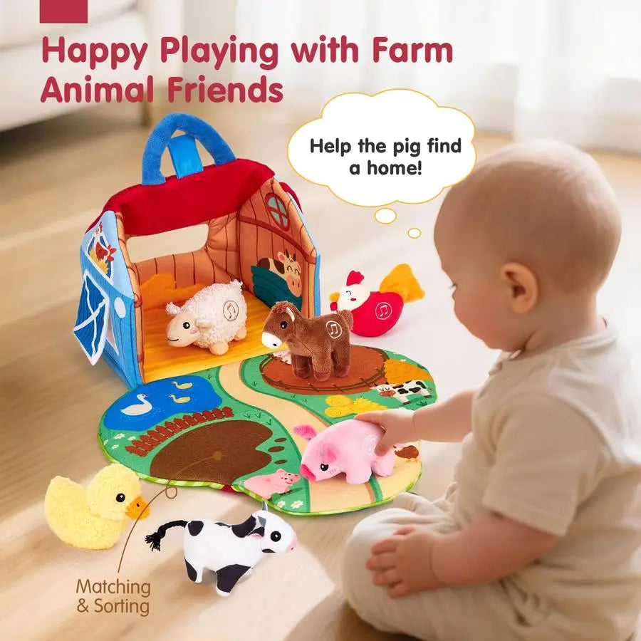 Baby Toys 612 Months Surprise Barn with Stuffed Farm Animals with Real Sounds Montessori Toys for 6 Month Old Baby 1 Year Old Bo