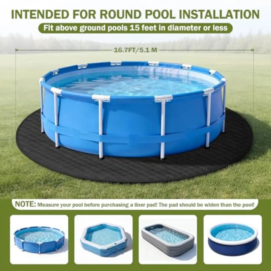 15 FT Round Pool Liner Pad for Above Ground Swimming Pool, Polyethylene Material, Black, Light-Proof and Waterproof Protection