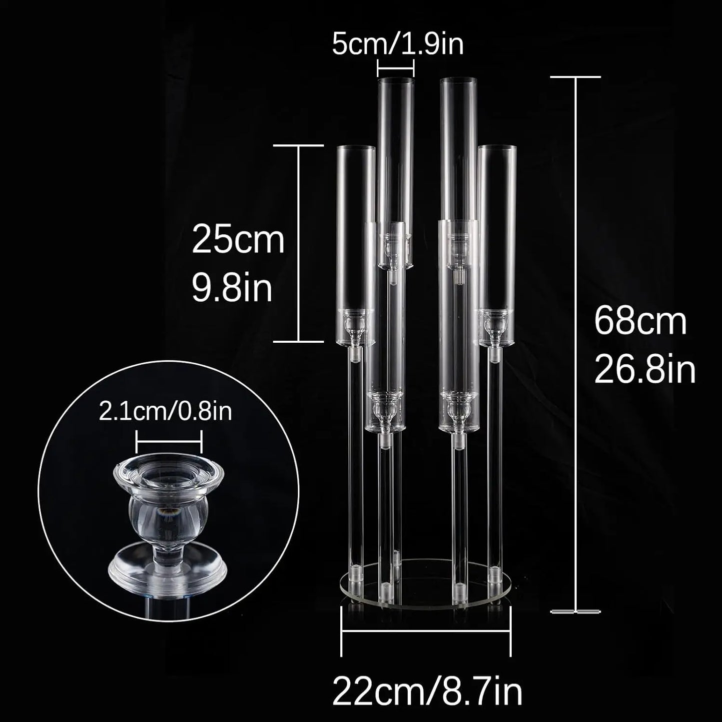 12pcs 6 Arm Candelabras Centerpieces for Table 26.8'' Acrylic Candle Holder Clear for Wedding Birthday Party Home Decor