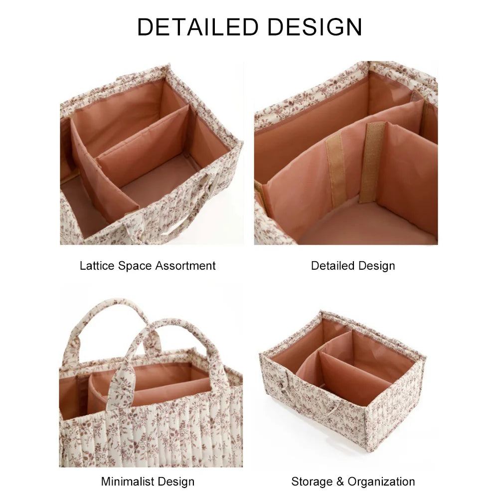 Floral Diaper Caddy Organizer with Removable Divider Baby Nursery Storage Basket for Baby Wipes Newborn Essentials Must Haves