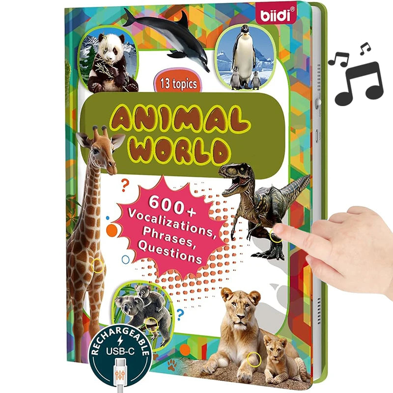 Biidi Animal Talking Book English Interactive Audio Sound Book Kids Learning Electronic Toys for Boys Girls, Autism Sensory Game