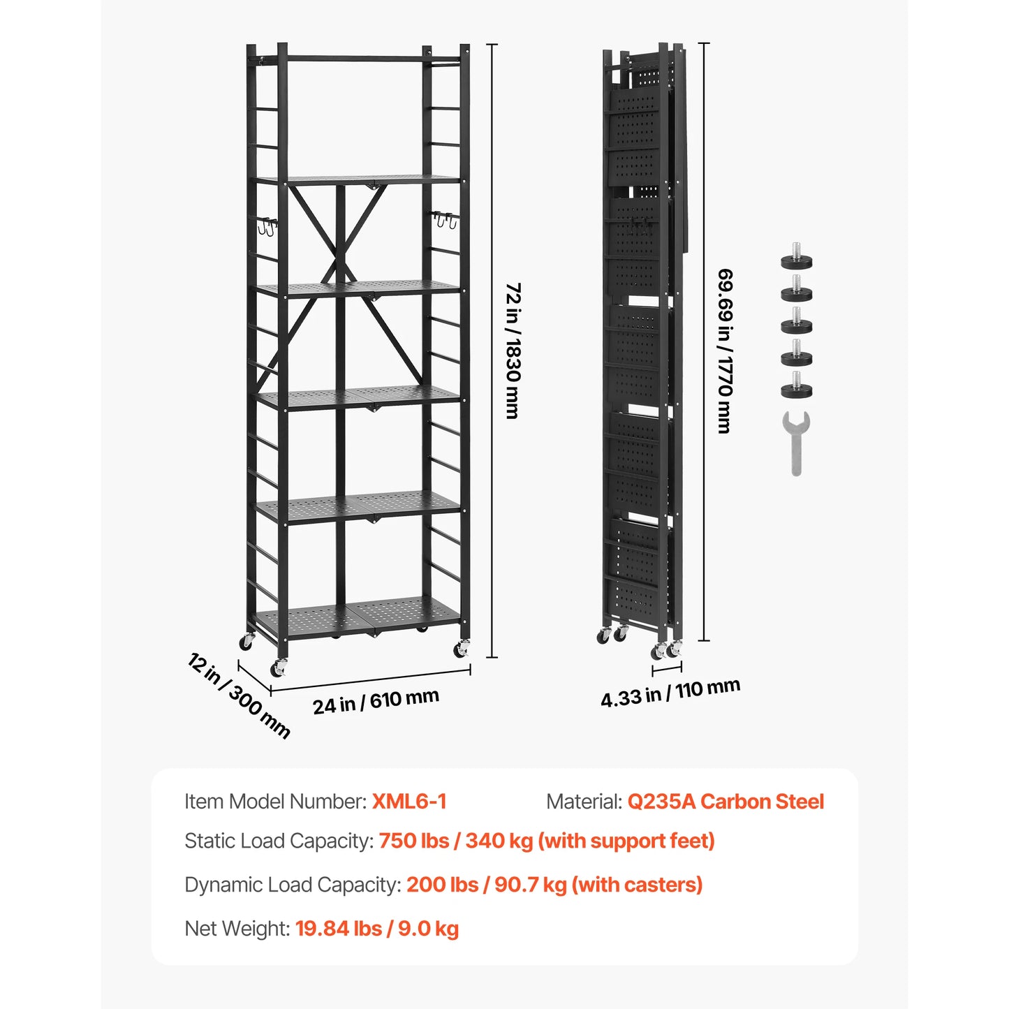 SucceBuy Foldable Metal Storage Shelving Unit With Five Wheels