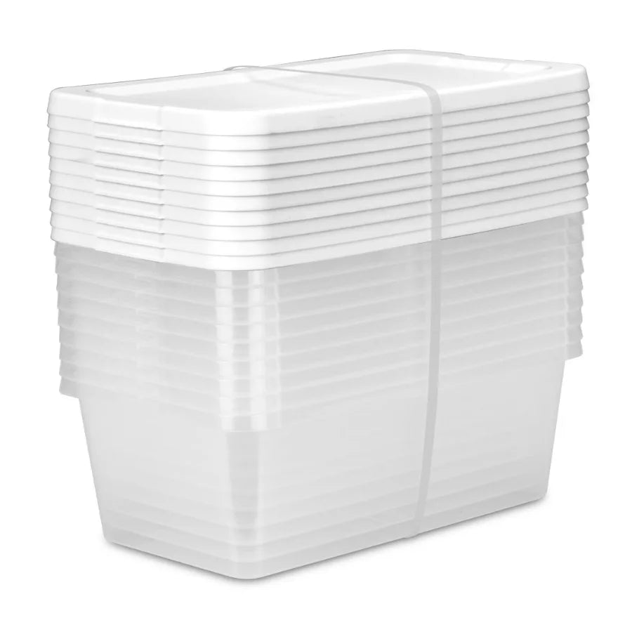 2 Pack 10-Piece 6-Quart Small Clear Plastic Storage Bins with Snap-On Lids, White Ideal for Home, Office Kitchen Organization,