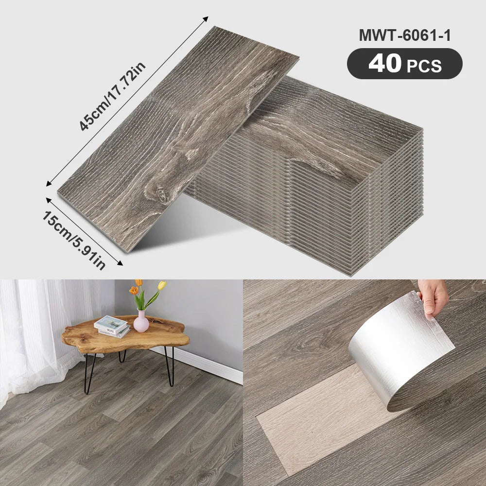 40Pcs SXP Self-Adhesive Wood Grain Strips Peel-and-Stick Wall & Floor Decals For DIY 5.91"x17.72" Easy Application For any room