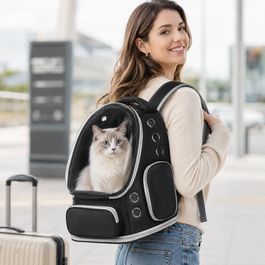 Breathable Nylon Cat Backpack With Transparent Bubble Window Design