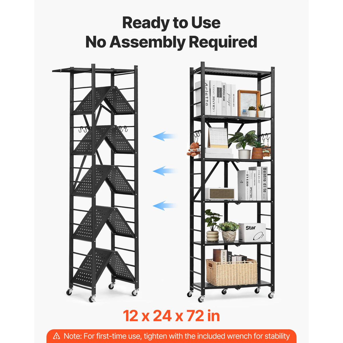 SucceBuy Foldable Metal Storage Shelving Unit With Five Wheels