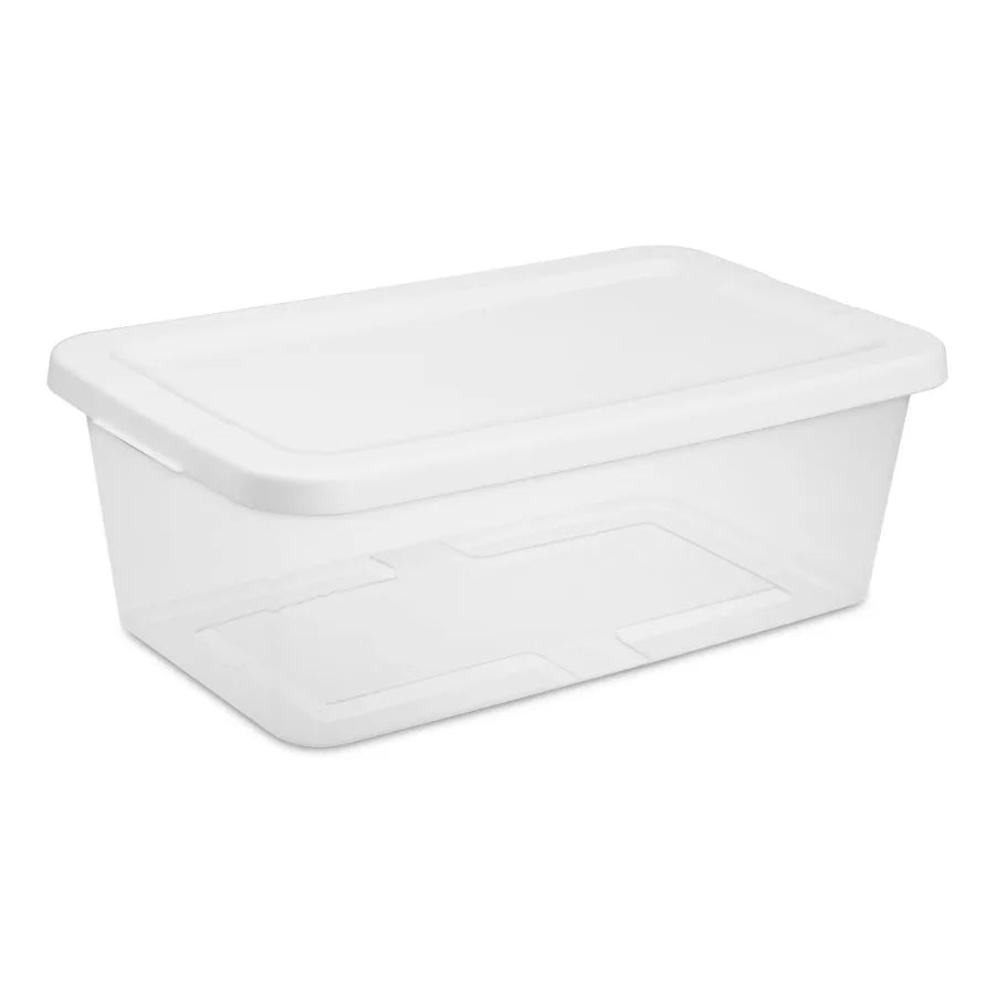 2 Pack 10-Piece 6-Quart Small Clear Plastic Storage Bins with Snap-On Lids, White Ideal for Home, Office Kitchen Organization,