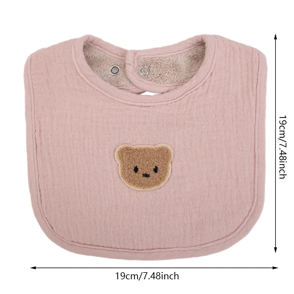 Cute Bear Muslin Baby Bibs With Pockets U-Absorbent Dribble Towel