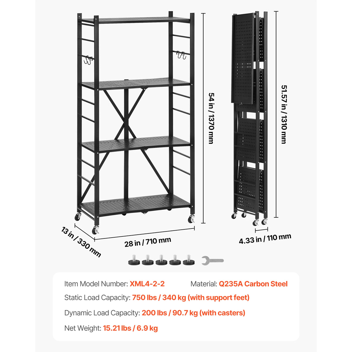 SucceBuy Foldable Metal Storage Shelving Unit With Five Wheels