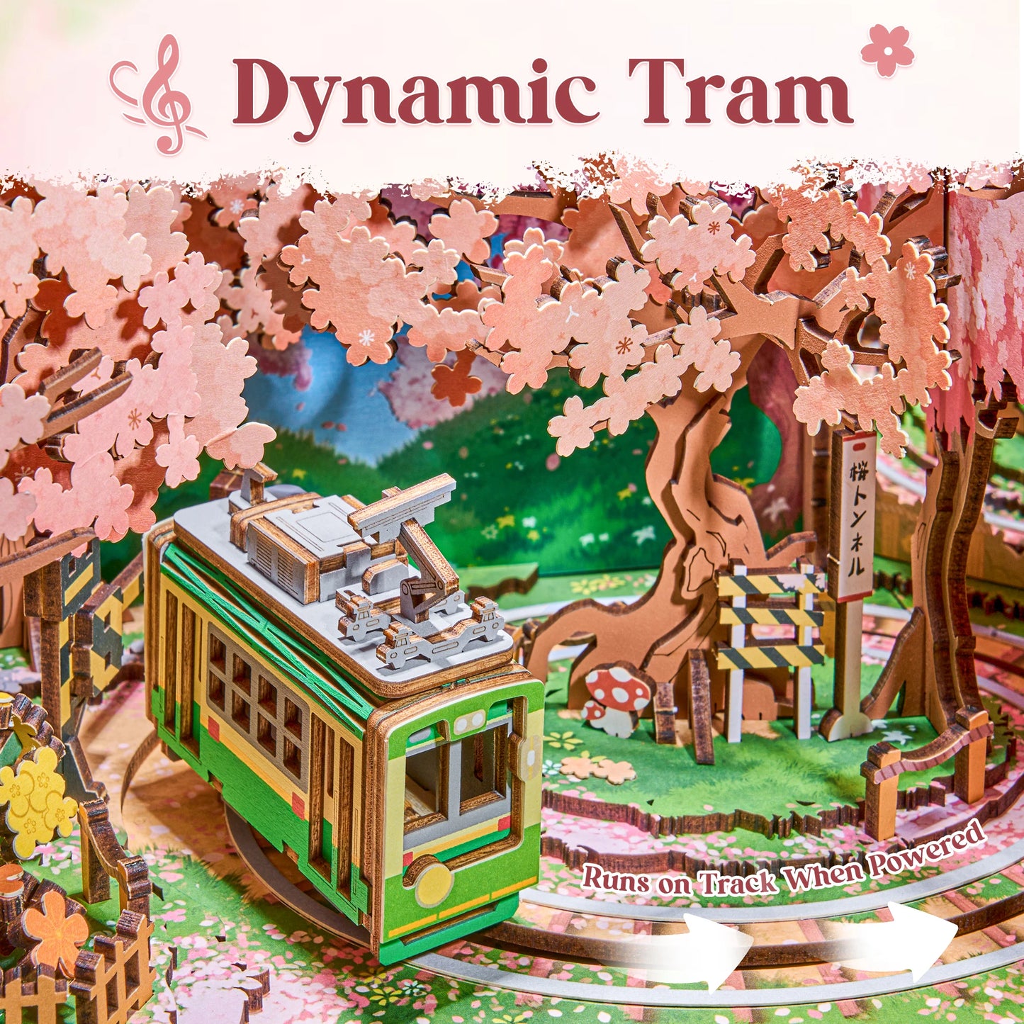 Rolife Sakura Dreamy Tour DIY Music Box Wooden 3D Puzzle Toys with LED for Home Decor Tiny House Model Kit for Adult to Build