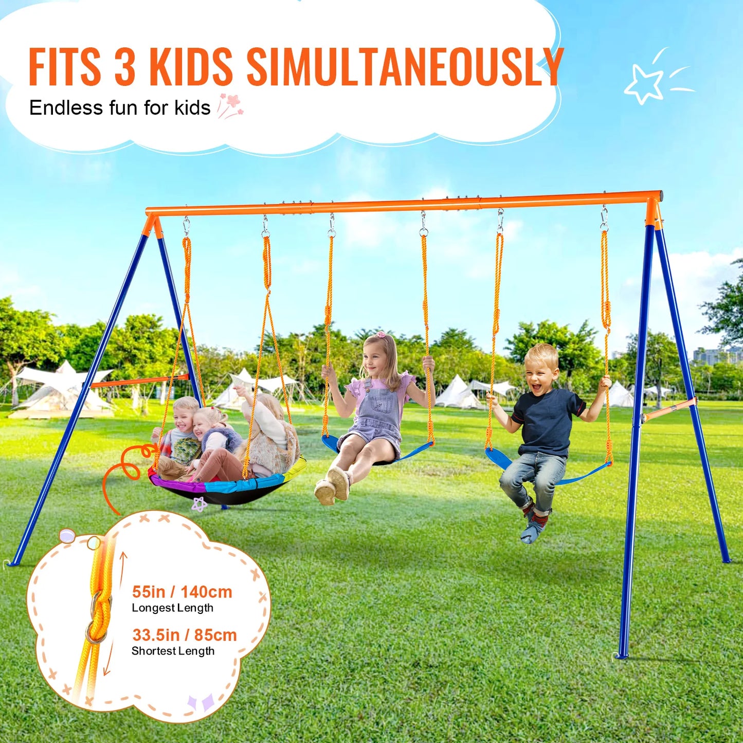 SucceBuy Backyard Swing Set With 600 Lb Capacity Saucer Swing