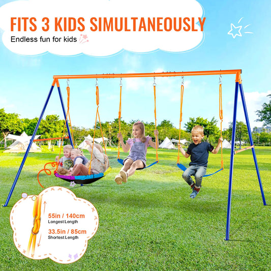 SucceBuy Backyard Swing Set With 600 Lb Capacity Saucer Swing
