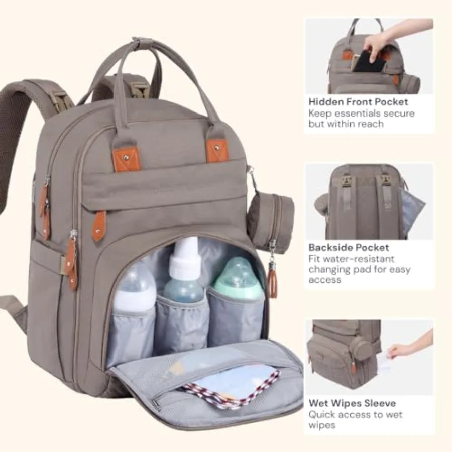 BabbleRoo Diaper Bag Backpack - Baby Essentials Travel Tote - Multi Function Water Resistant Diaper Bag Travel Essentials Baby