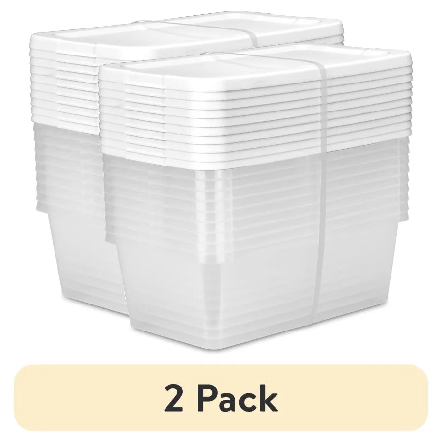 2 Pack 10-Piece 6-Quart Small Clear Plastic Storage Bins with Snap-On Lids, White Ideal for Home, Office Kitchen Organization,
