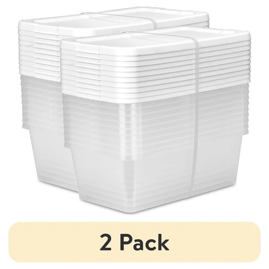 2 Pack 10-Piece 6-Quart Small Clear Plastic Storage Bins with Snap-On Lids, White Ideal for Home, Office Kitchen Organization,