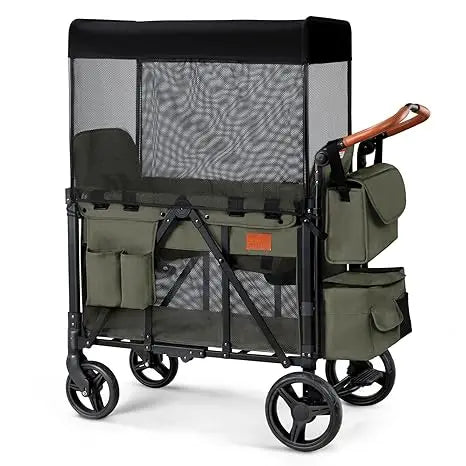 Wagon Stroller for 2 Kids, High Seat & 5 Point Harness, Foldable All-Terrain Wagon for Toddler with Canopy, Parent Organizer,D