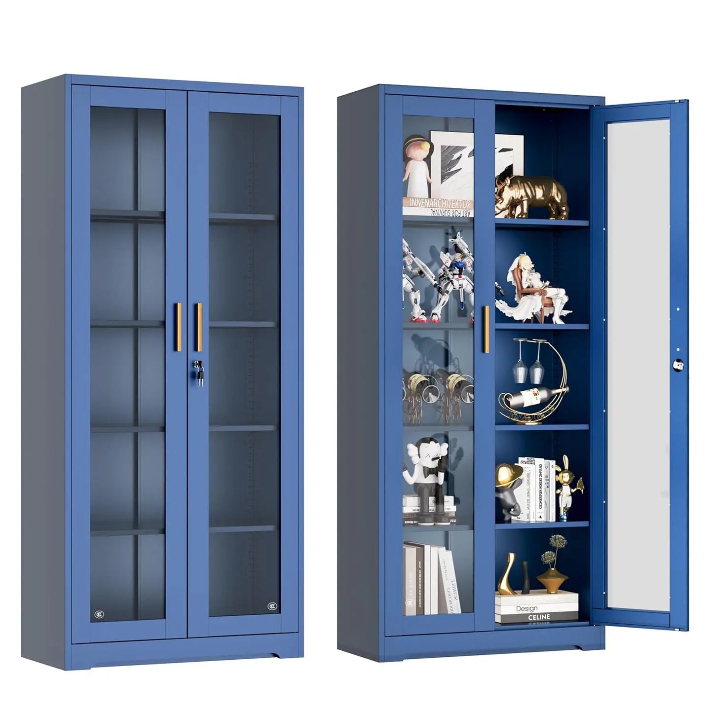 ZHILU Lockable Display Cabinet With Glass Doors And Adjustable Shelves