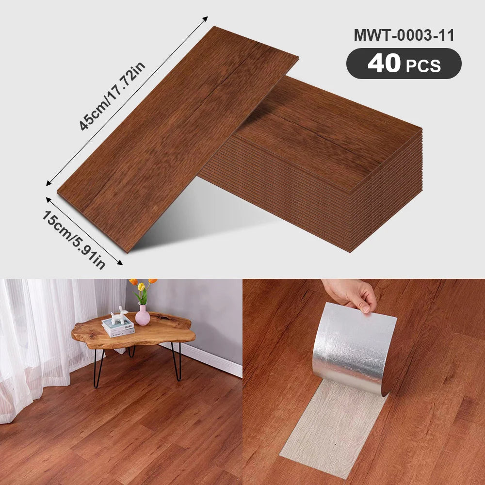 40Pcs SXP Self-Adhesive Wood Grain Strips Peel-and-Stick Wall & Floor Decals For DIY 5.91"x17.72" Easy Application For any room