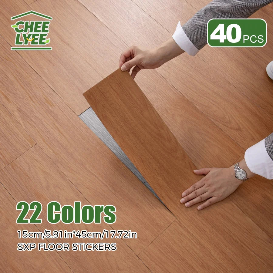 40Pcs SXP Self-Adhesive Wood Grain Strips Peel-and-Stick Wall & Floor Decals For DIY 5.91"x17.72" Easy Application For any room