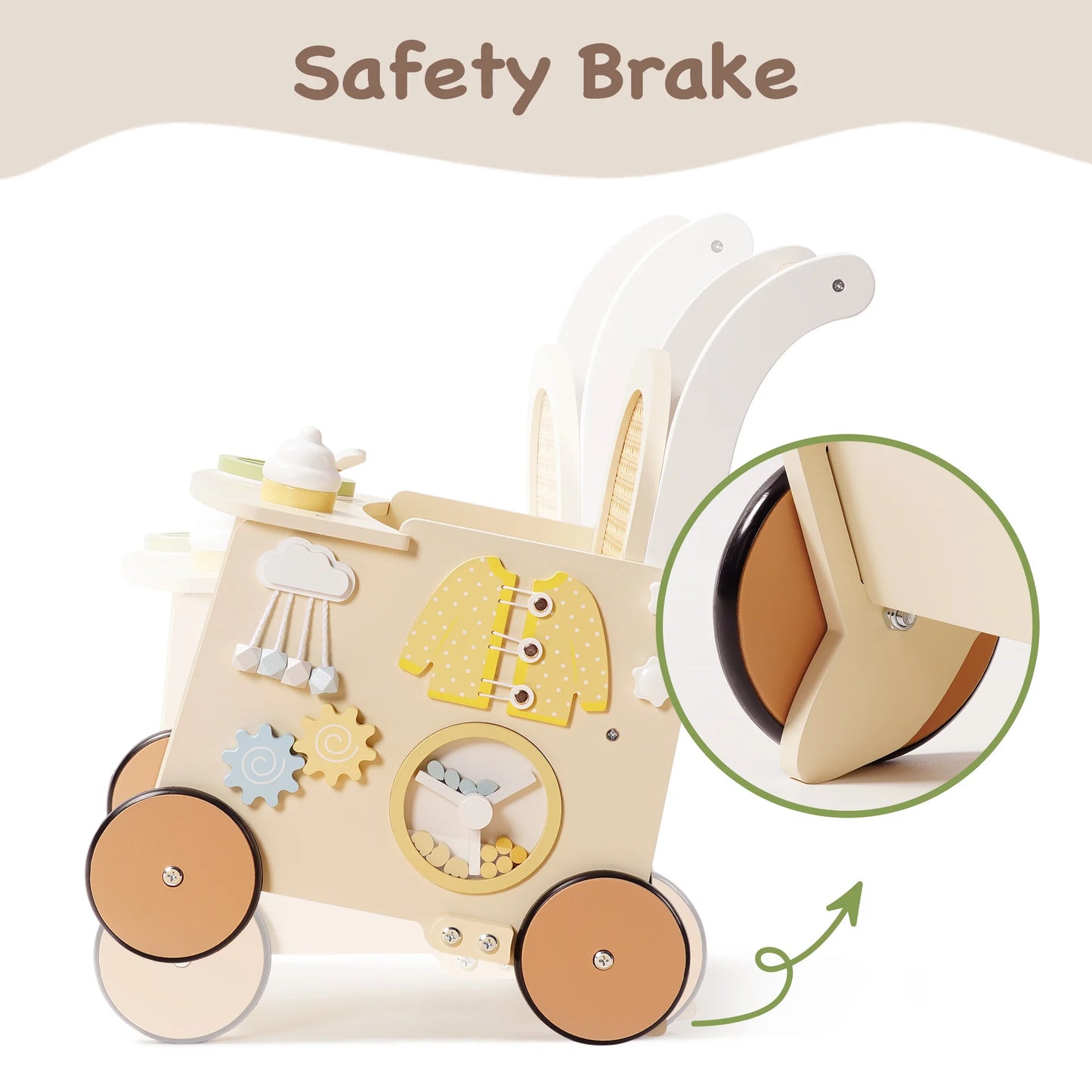 Robud Wooden Toddler Push Walker With Storage And Activity Panel