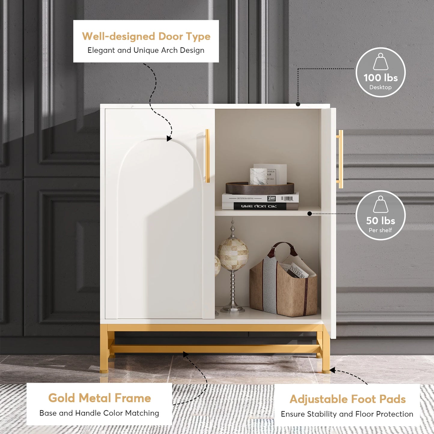 Tribesigns Modern Wooden Buffet Cabinet With Four Doors And Shelves