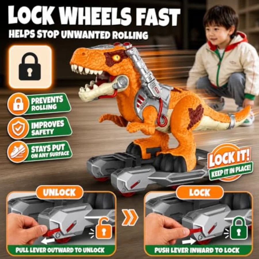 Dinosaur Ride-On Scooter for Toddlers ABS Plastic, Orange, Electric Push Ride Foot-to-Floor Sliding Toy with Music, Lights, Mis