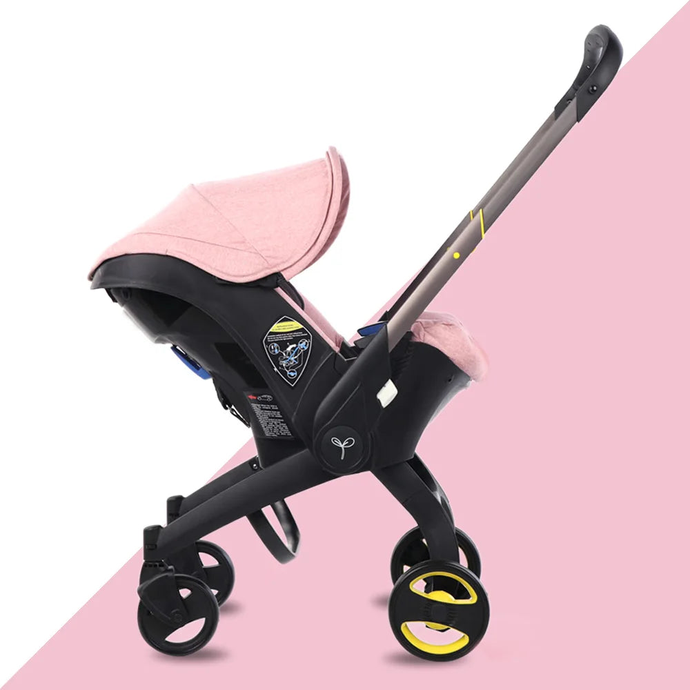Lightweight Foldable Baby Stroller Featuring Reversible Bassinet And Sunshade