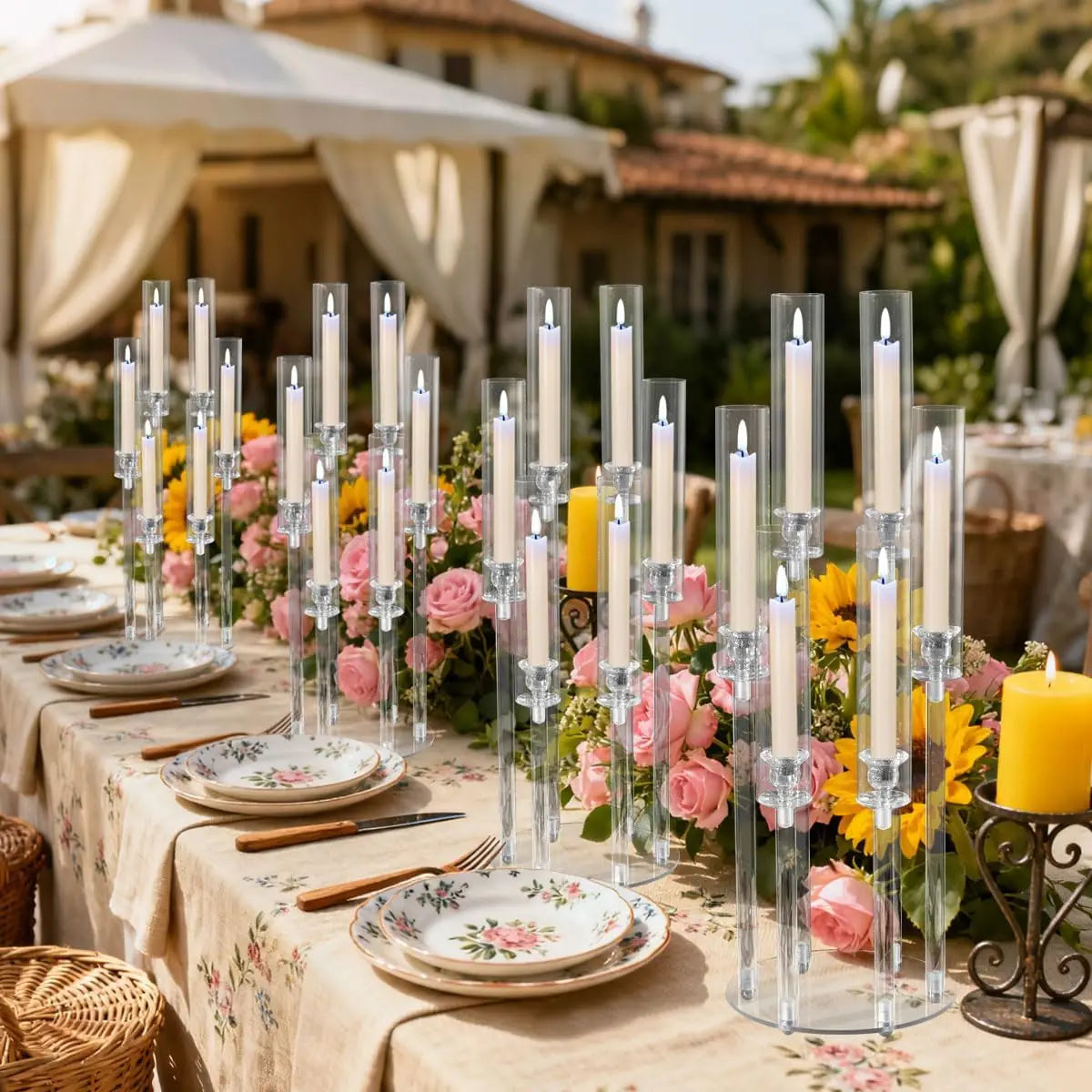 12pcs 6 Arm Candelabras Centerpieces for Table 26.8'' Acrylic Candle Holder Clear for Wedding Birthday Party Home Decor