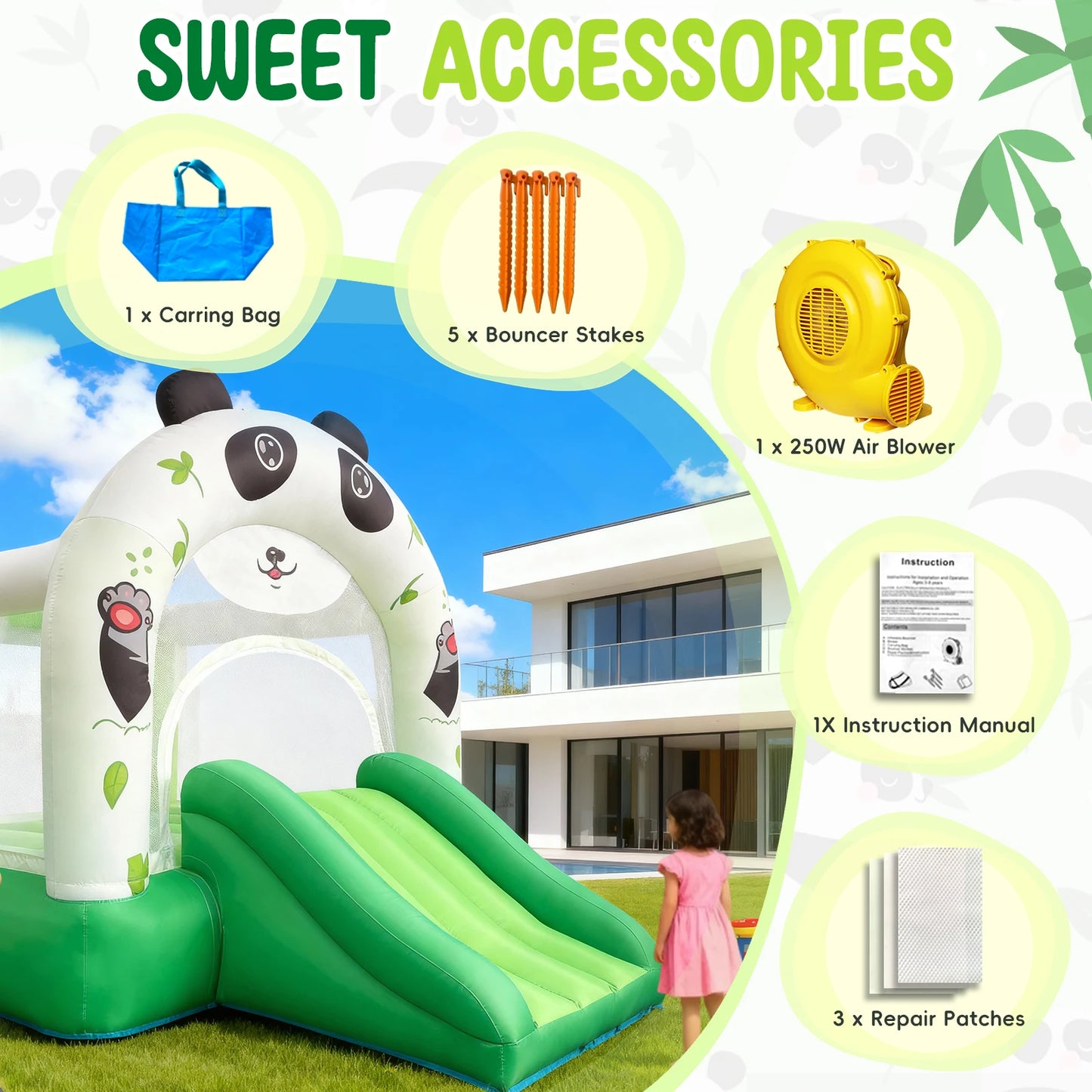 YARD Panda Bounce House Inflatable Mini Bouncer Slide Bouncy Castle Outdoor and Indoor with Blower