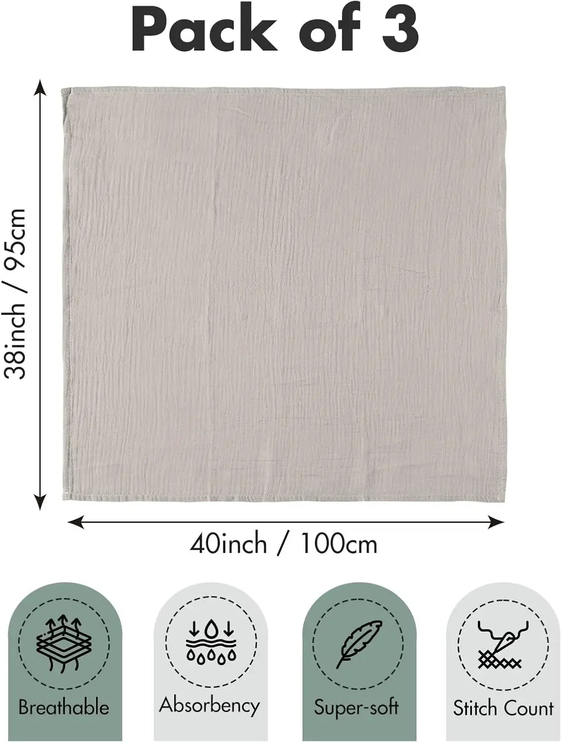 Muslin Swaddle Blankets for Newborns 3-Pack Soft Breathable Baby Wrap
